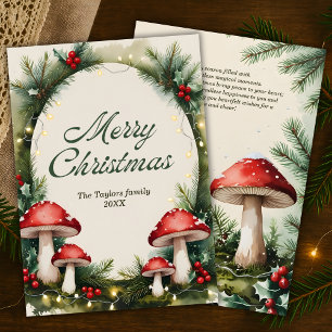 Wasserfarben-Whimsy-Wald-Pilz-Weihnachten Feiertagskarte