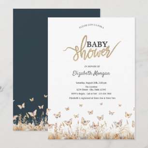Wasserfarben-Wiesen-Schmetterlinge-Baby-Party Einladung