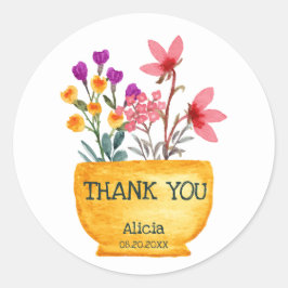 Wasserfarben-Wildblume auf Pot Vielen Dank Runder Aufkleber