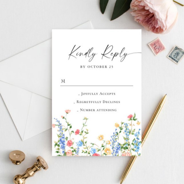 Wasserfarben-Wildblume Bohemische Hochzeit-RSVP RSVP Karte (Von Creator hochgeladen)