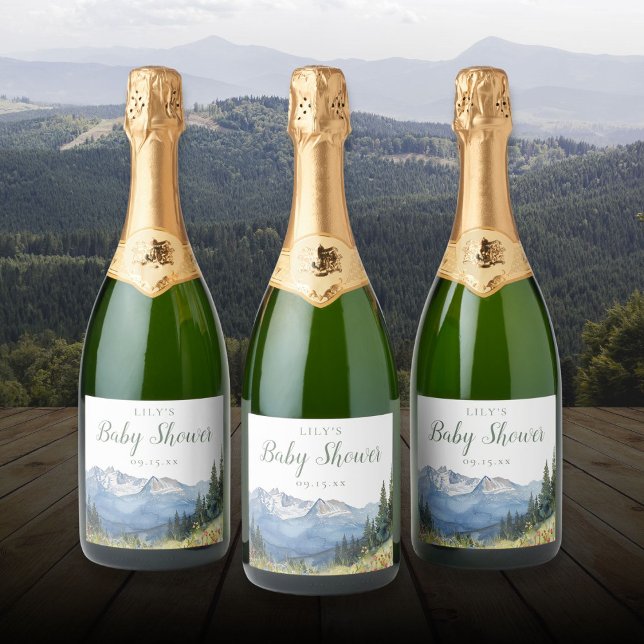 Wasserfarben Wildblume Kinderdusche (Watercolor Mountain Wildflower Baby Shower Sparkling Wine Label)