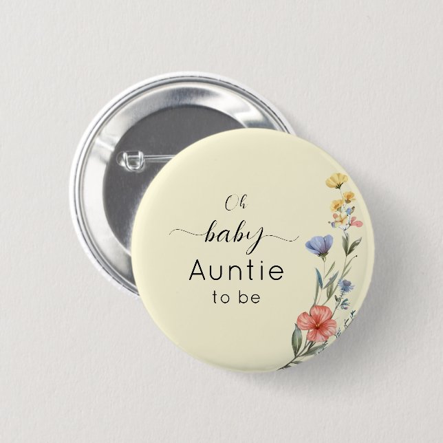 Wasserfarben-Wildblumen-Baby-Shower-Tante-wird Button (Vorne & Hinten)