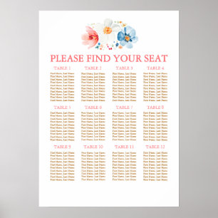 Wasserfarben-Wildblumen Hochzeitstabelle Poster