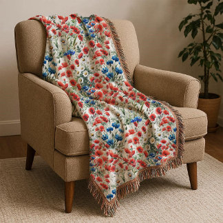 Wasserfarben-Wildblumen-Mohn-Daisy-Wurfdecke Decke