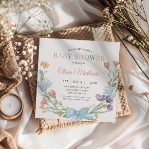 Wasserfarben-Wildblumen-Schleife Baby Shower  Einladung