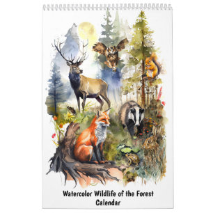 Wasserfarben-Wildtiere des Waldes – Kalender