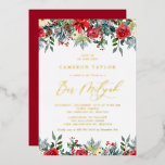Wasserfarben Winter Blooms Floral Bar Mitzvah Folieneinladung<br><div class="desc">Laden Sie Ihre Familie und Freunde mit dieser individuellen Bar Mitzvah-Einladung ein. Es verfügt über Aquarellgärten von rote Rosen, Winterbeeren und Poinsettia-Blume mit Pineconen und Akzenten im Grünen. Personalisieren Sie diese durch Hinzufügen von Namen, Datum, Uhrzeit, Veranstaltungsort und anderen Veranstaltungsdetails. Diese Goldfolie-Einladung ist perfekt für den Winter Bar Mitzvahs. Matching-Elemente...</div>
