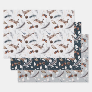 Wasserfarben Winterhase Geschenkpapier Set