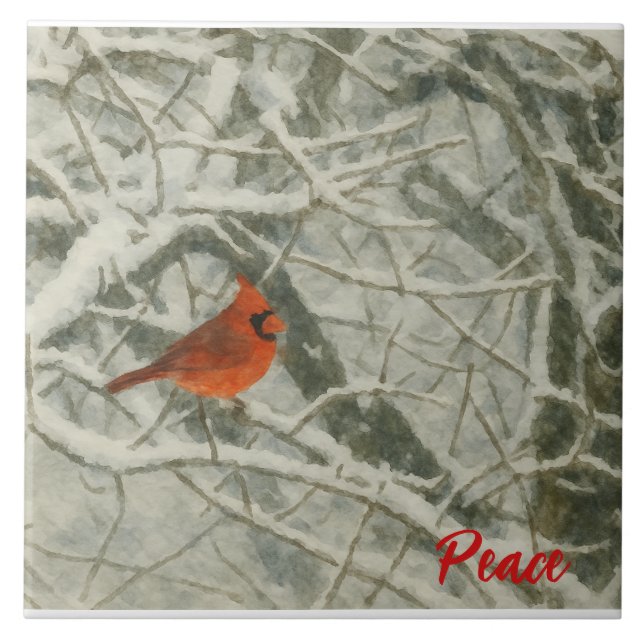 Wasserfarben-Winterkardinal-Keramikfliese Fliese (Vorderseite)