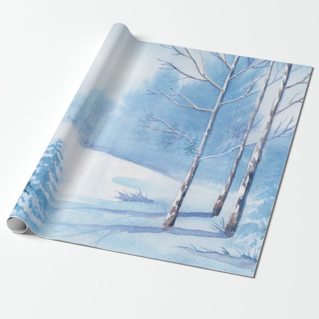 Wasserfarben Winterlandschaft Geschenkpapier (Ungerollt)