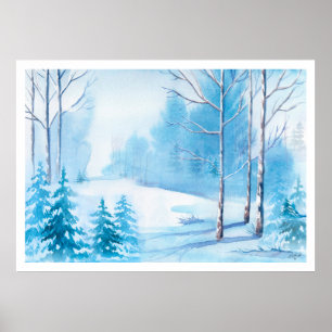 Wasserfarben Winterlandschaft Landschaft Poster