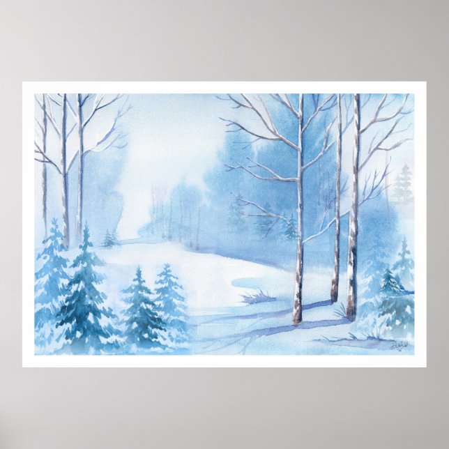 Wasserfarben Winterlandschaft Landschaft Poster (Vorne)