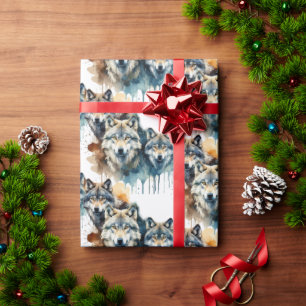 Wasserfarben Wolf Familie Tier Natur Kunst Geschenkpapier