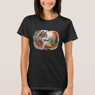 Wasserfarben-Wolf im Wald T-Shirt