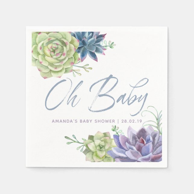 Wasserfarben-Wüste-Kaktus Succulents Babydusche Serviette (Vorderseite)