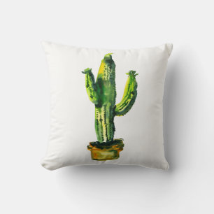 Wasserfarben-Wüstenkaktuspflanze Südwest-Boho Kissen