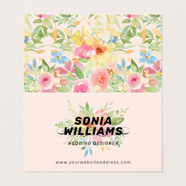 Wasserfarben, zarte Blume Visitenkarten (Außenseite Aufgefaltet)