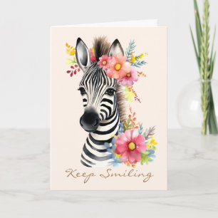 Wasserfarben-Zebra und Blumenreath Karte