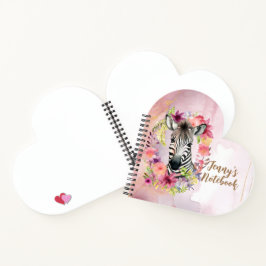 Wasserfarben-Zebra und Blumenreath Notizbuch