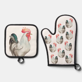 Wasserfarben zeichnend Hand eines Rasters Ofenhandschuh & Topflappen-Set