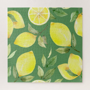 Wasserfarben Zitrone, Fruchttapete Muster. Puzzle
