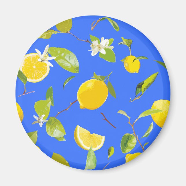 Wasserfarben-Zitrone und Blätter 13 Magnet (Vorne)