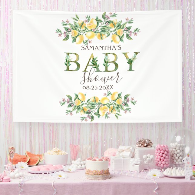 Wasserfarben Zitronen Botanische Blume Kinderdusch Banner (Party)