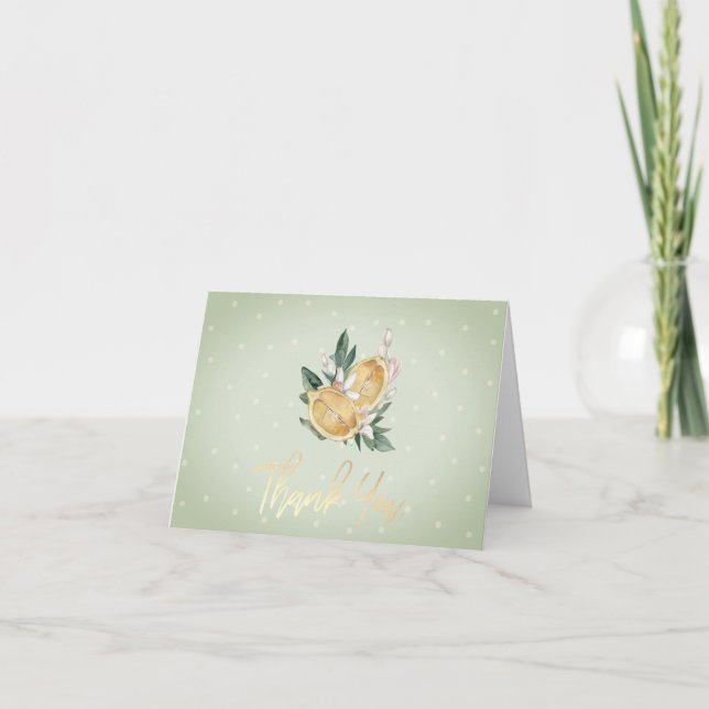 Wasserfarben-Zitronen-Botanische Polka-Punkte Dankeskarte (Vorderseite)