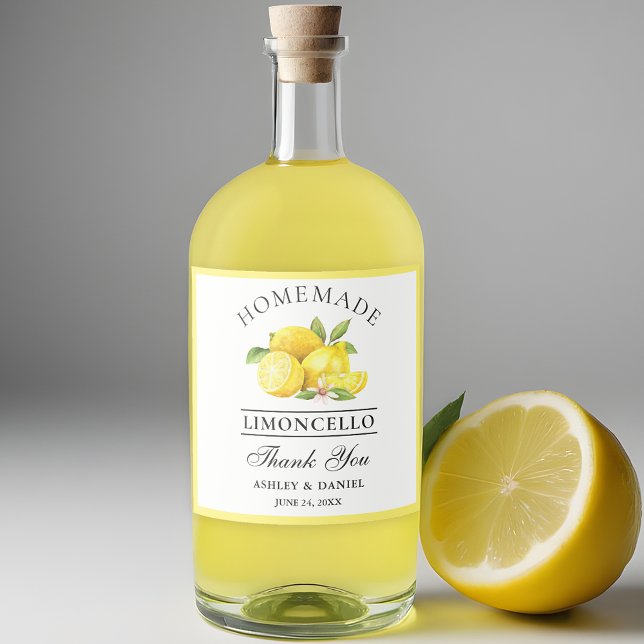 Wasserfarben-Zitronen dank Limoncello Flaschen Lab Alkoholflaschenetikett (Customize to change text size, color or text style.)