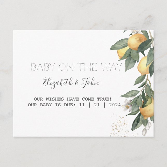 Wasserfarben Zitronen grün Ankündigungspostkarte (Vorderseite)