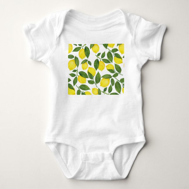 Wasserfarben-Zitronen: Sommerfruchtmuster Baby Strampler (Vorderseite)