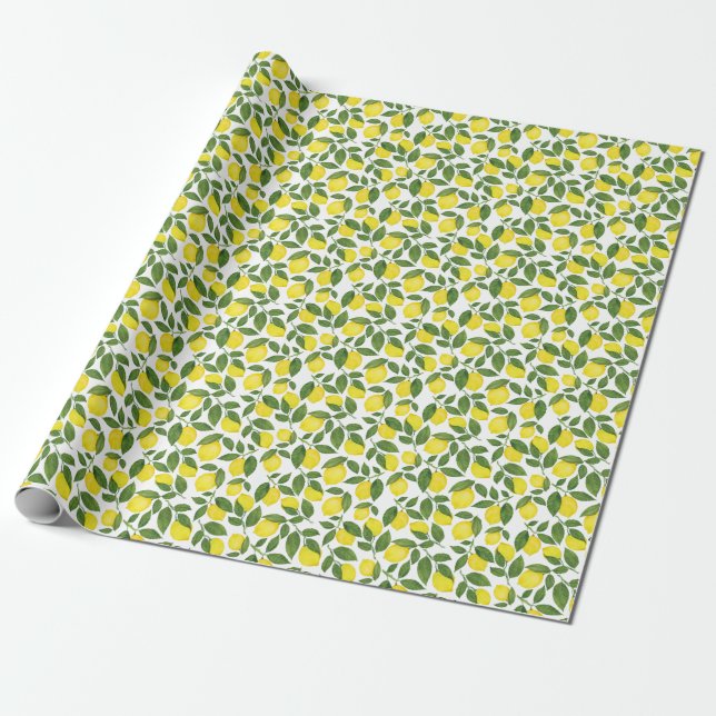 Wasserfarben-Zitronen: Sommerfruchtmuster Geschenkpapier (Ungerollt)