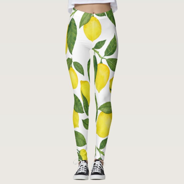 Wasserfarben-Zitronen: Sommerfruchtmuster Leggings (Vorderseite)