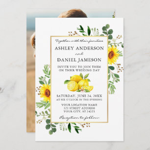 Wasserfarben Zitronen Sonnenblumen Foto Zurück Hoc Einladung