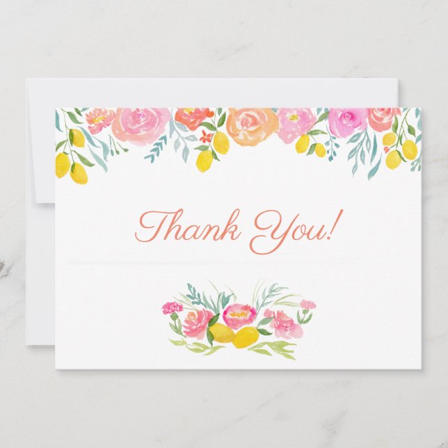 Wasserfarben Zitronen und Blume Vielen Dank Dankeskarte (Vorderseite)