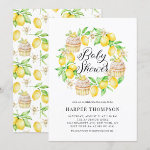 Wasserfarben-Zitronen und Cupcakes Kinderdusche Einladung