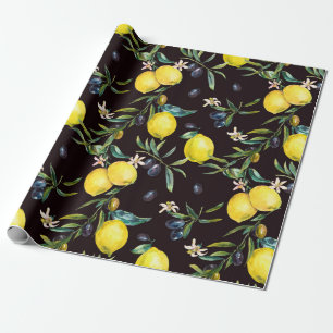Wasserfarben-Zitronen und Olivenzweige nahtlos Geschenkpapier