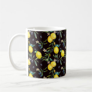 Wasserfarben-Zitronen und Olivenzweige nahtlos Kaffeetasse