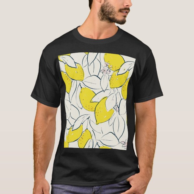 Wasserfarben-Zitronen-Zitronen Nahtloses Muster T-Shirt (Vorderseite)