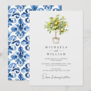 Wasserfarben Zitronenbaum und mediterrane Hochzeit Einladung