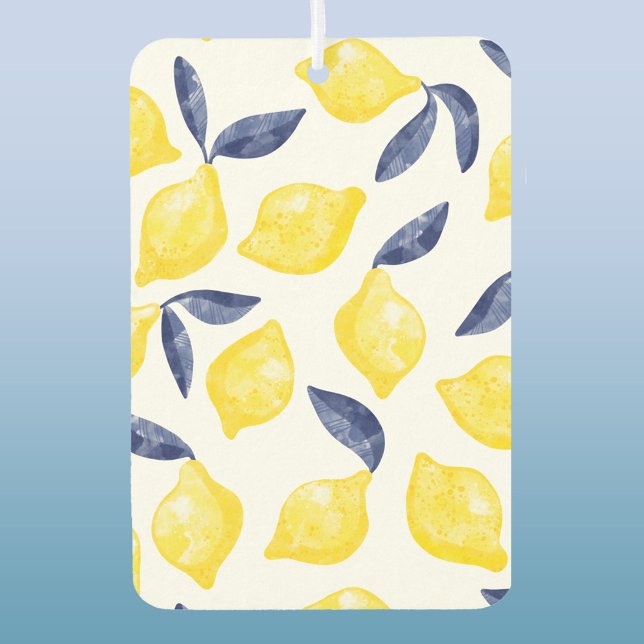 Wasserfarben-Zitronenmuster Autolufterfrischer (Blue and yellow watercolor citrus lemon pattern air freshener for your vehicle)