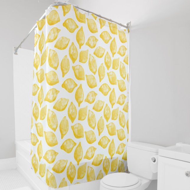 Wasserfarben-Zitronenmuster Duschvorhang (Watercolor lemon fruit pattern yellow and white shower curtain)