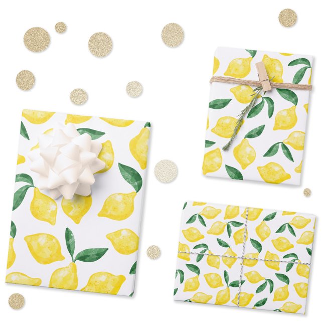 Wasserfarben-Zitronenmuster Geschenkpapier Set (Fresh lemon watercolor pattern gift wrap sheets)