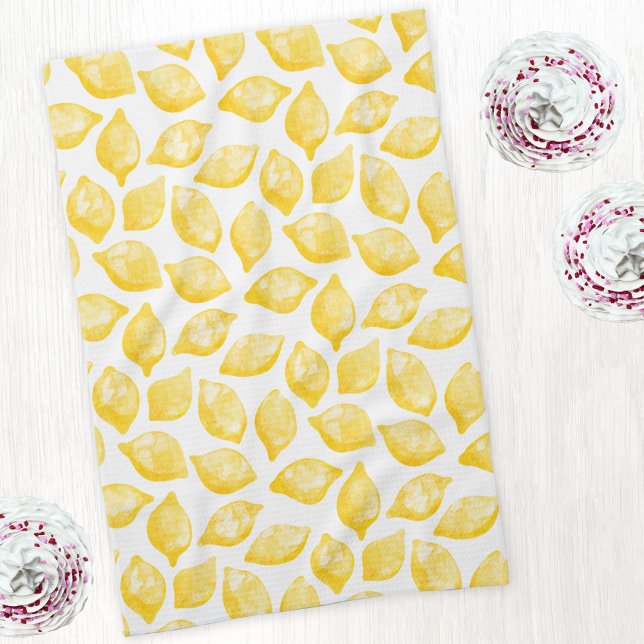 Wasserfarben-Zitronenmuster Geschirrtuch (Watercolor lemon citrus pattern art kitchen tea towel)