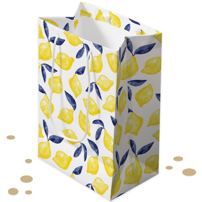 Wasserfarben-Zitronenmuster Mittlere Geschenktüte (Watercolor lemon citrus pattern gift bag)