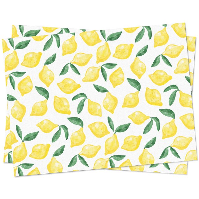 Wasserfarben-Zitronenmuster Seidenpapier (Watercolor lemon green yellow and white tissue paper)