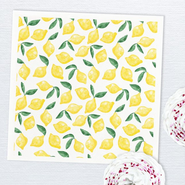 Wasserfarben-Zitronenmuster Serviette (Green yellow and white watercolor lemon pattern paper napkin)