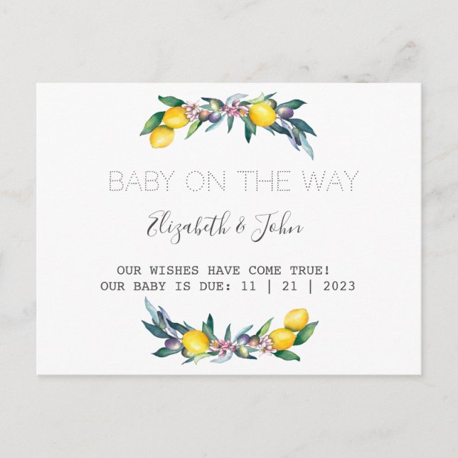 Wasserfarben-Zitronenöle Ankündigungspostkarte (Vorderseite)