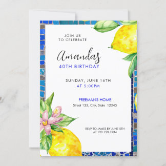 Wasserfarben Zitrus Lemon Mosaic 40. Geburtstag Einladung