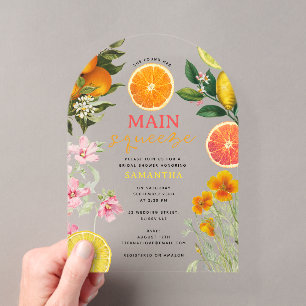 Wasserfarben Zitrusfrüchte Brautparty Brunch Arch Acryleinladungen